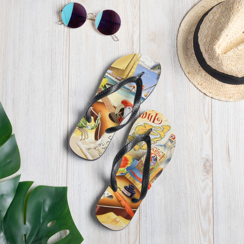 Exclusive Live Life Like a Classic Song Printed Flip Flops Artwork by Jim Mazzotta Shipwreck Rum Caribbean