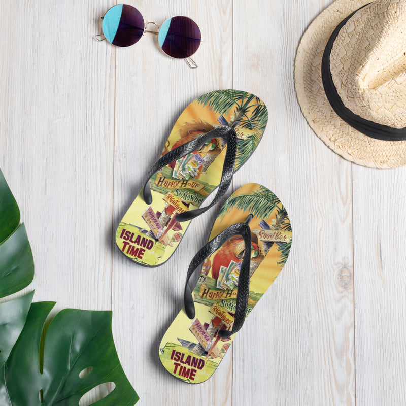 Exclusive Parrots Tropical Beach Flip Flops Island Time Artwork by Jim Mazzotta