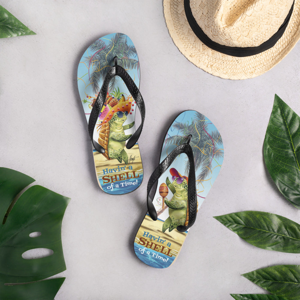 Exclusive Relax at the Beach Flip Flops Artist Jim Mazzotta Jimmy Buffett Island Tropical Sandals Sea Turtles