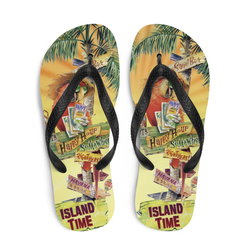 Exclusive Parrots Tropical Beach Flip Flops Island Time Artwork by Jim Mazzotta