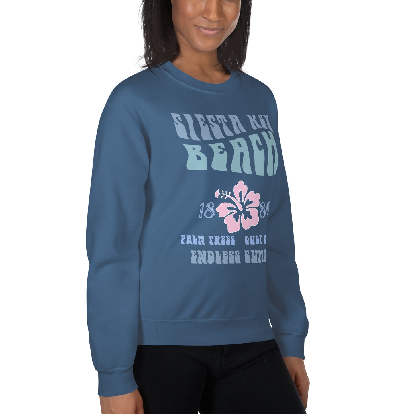 Siesta Key Front Print Hibiscus Vintage Style Sweatshirt Unisex