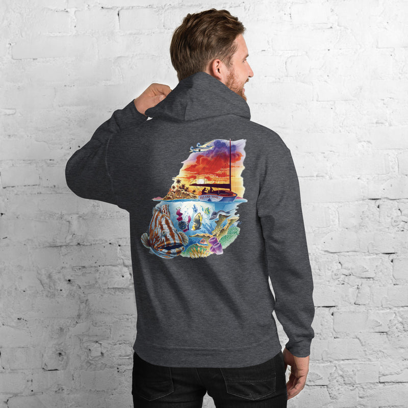 Unisex Island Time Fleece Beach Hoodie Grouper Sailboat