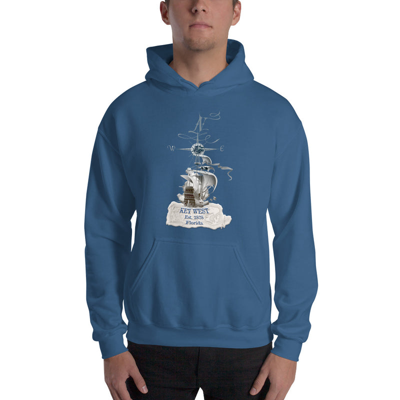 Key West Est 1828 Pirate Ship Vintage Map Fleece Compass Hoodie Jimmy Buffett Ernest Hemingway
