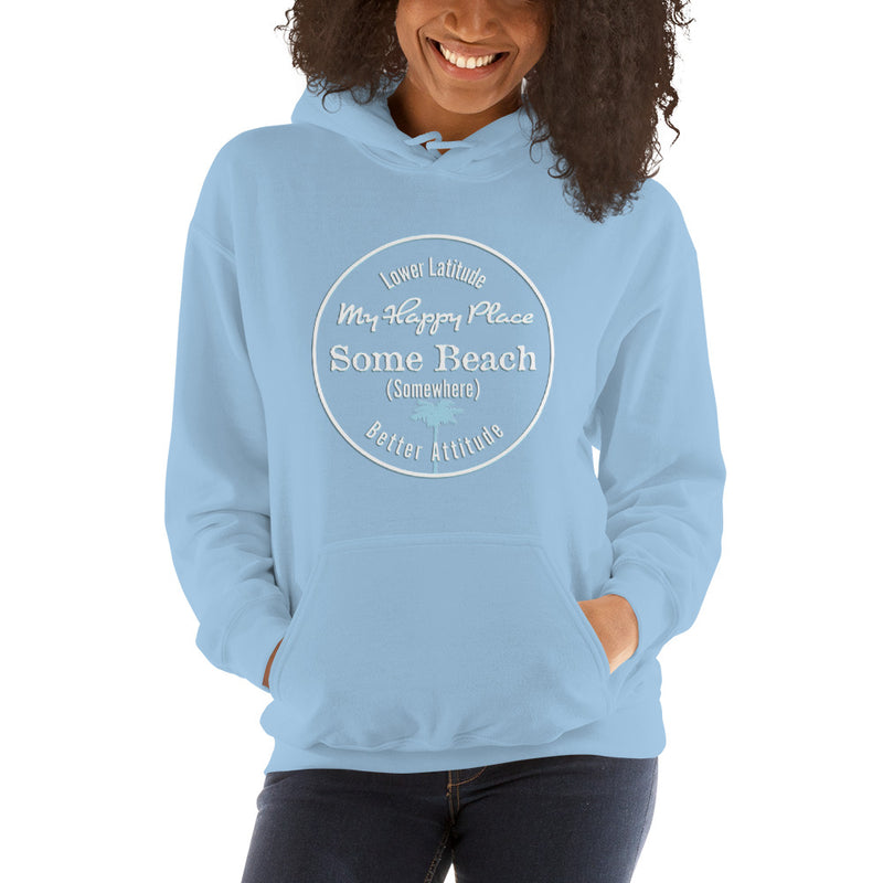 Some Beach Somewhere Is My Happy Place Fleece Hoodie Palm Tree Beach gift for her