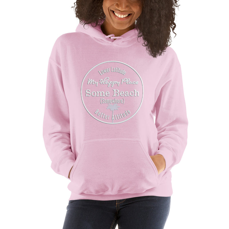 Some Beach Somewhere Is My Happy Place Fleece Hoodie Palm Tree Beach gift for her