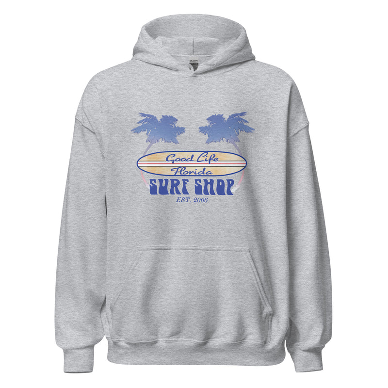 Good Life Surf Shop Beach Hoodie Longboard Unisex Fleece Surfboard Ron Jon Florida Cocoa Beach Sweatshirts