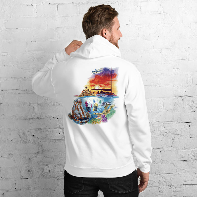 Unisex Island Time Fleece Beach Hoodie Grouper Sailboat