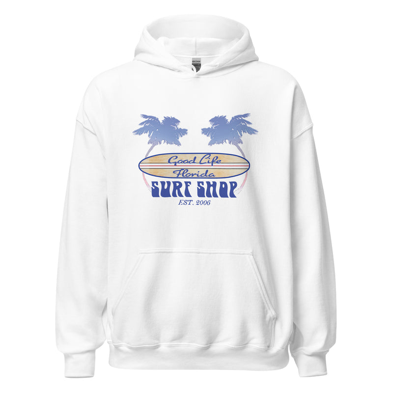 Good Life Surf Shop Beach Hoodie Longboard Unisex Fleece Surfboard Ron Jon Florida Cocoa Beach Sweatshirts