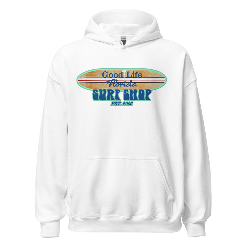 Unisex Soft Style Good Life Longboard Florida Surf Shop Beach Hoodie