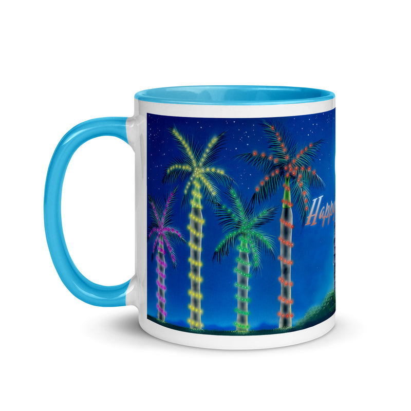 Happy Holidays Beach House Ceramic Coffee Mug Christmas Lights Palm Trees Jimmy Buffett Christmas Island Mele Kalikimaka