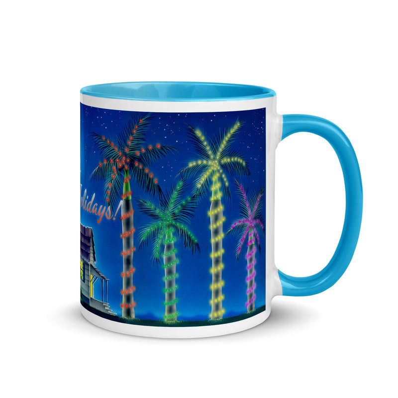 Happy Holidays Beach House Ceramic Coffee Mug Christmas Lights Palm Trees Jimmy Buffett Christmas Island Mele Kalikimaka