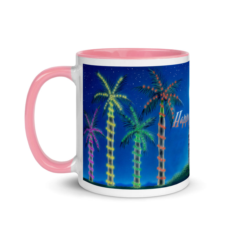 Happy Holidays Beach House Ceramic Coffee Mug Christmas Lights Palm Trees Jimmy Buffett Christmas Island Mele Kalikimaka