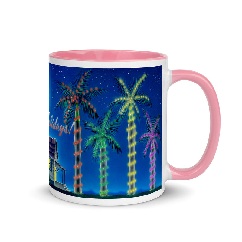Happy Holidays Beach House Ceramic Coffee Mug Christmas Lights Palm Trees Jimmy Buffett Christmas Island Mele Kalikimaka 