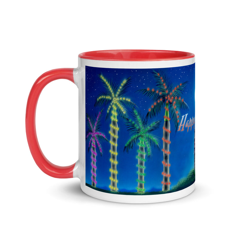 Happy Holidays Beach House Ceramic Coffee Mug Christmas Lights Palm Trees Jimmy Buffett Christmas Island Mele Kalikimaka
