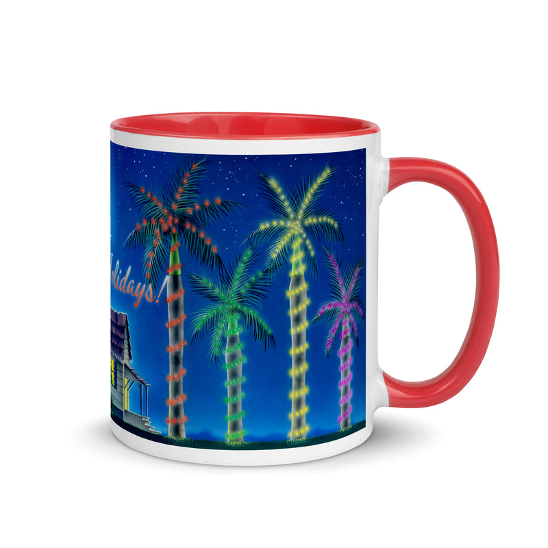 Happy Holidays Beach House Ceramic Coffee Mug Christmas Lights Palm Trees Jimmy Buffett Christmas Island Mele Kalikimaka