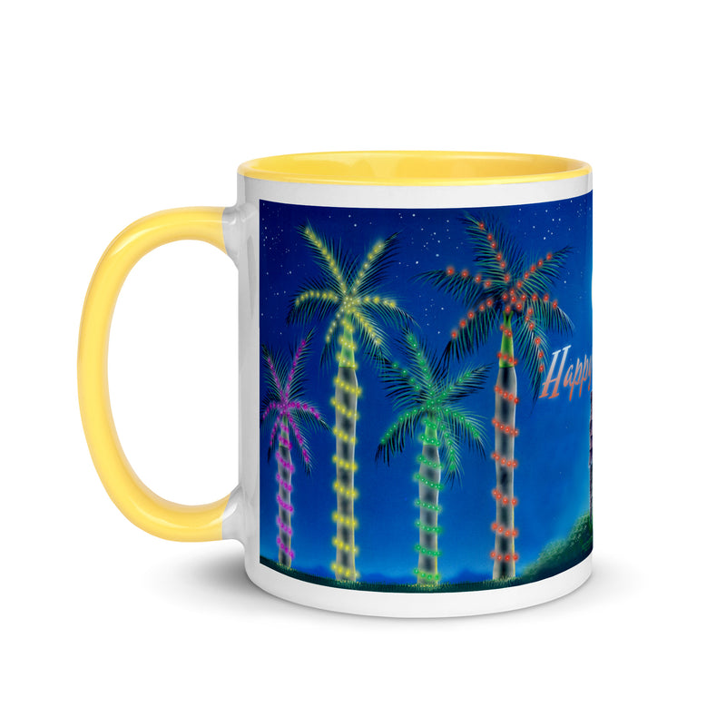 Happy Holidays Beach House Ceramic Coffee Mug Christmas Lights Palm Trees Jimmy Buffett Christmas Island Mele Kalikimaka