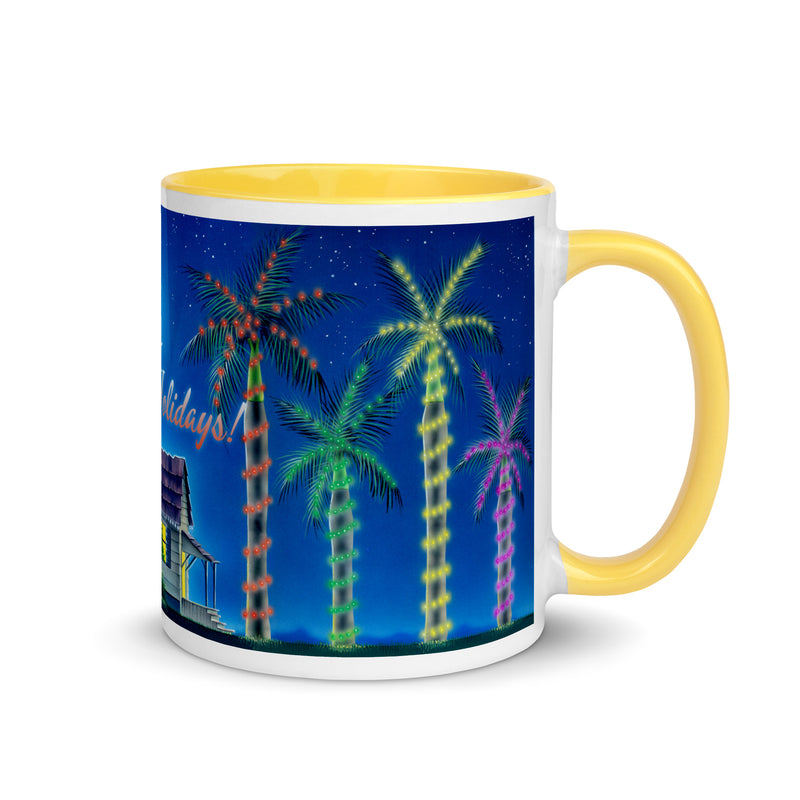 Happy Holidays Beach House Ceramic Coffee Mug Christmas Lights Palm Trees Jimmy Buffett Christmas Island Mele Kalikimaka