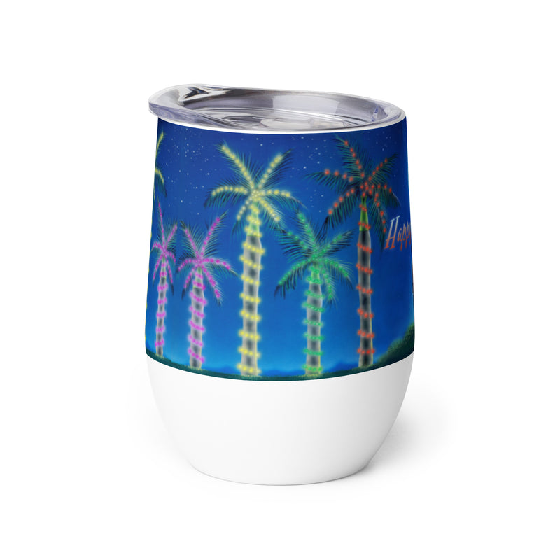Happy Holidays Beach House Insulated Tumbler Christmas Lights Palm Trees Jimmy Buffett Christmas Island Mele Kalikimaka