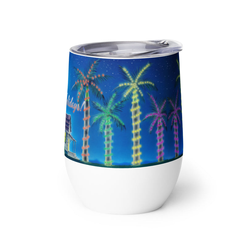 Happy Holidays Beach House Insulated Tumbler Christmas Lights Palm Trees Jimmy Buffett Christmas Island Mele Kalikimaka