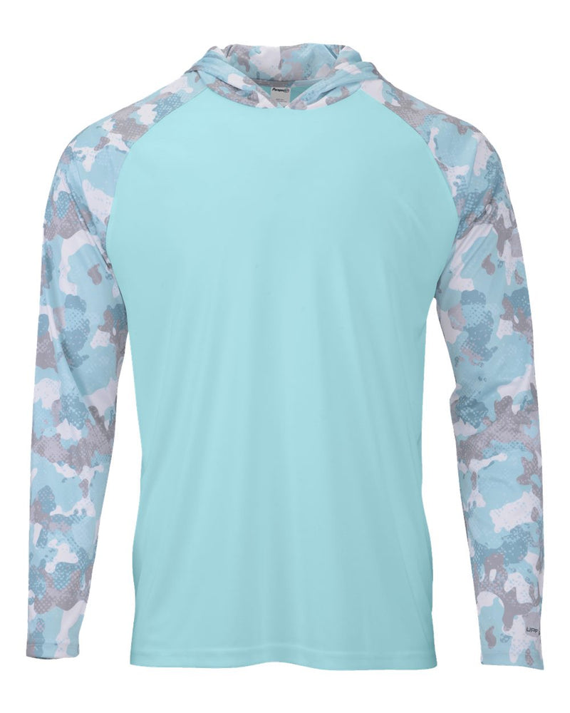 Performance UPF Hoodie With Blue Camo Sleeves & Hood