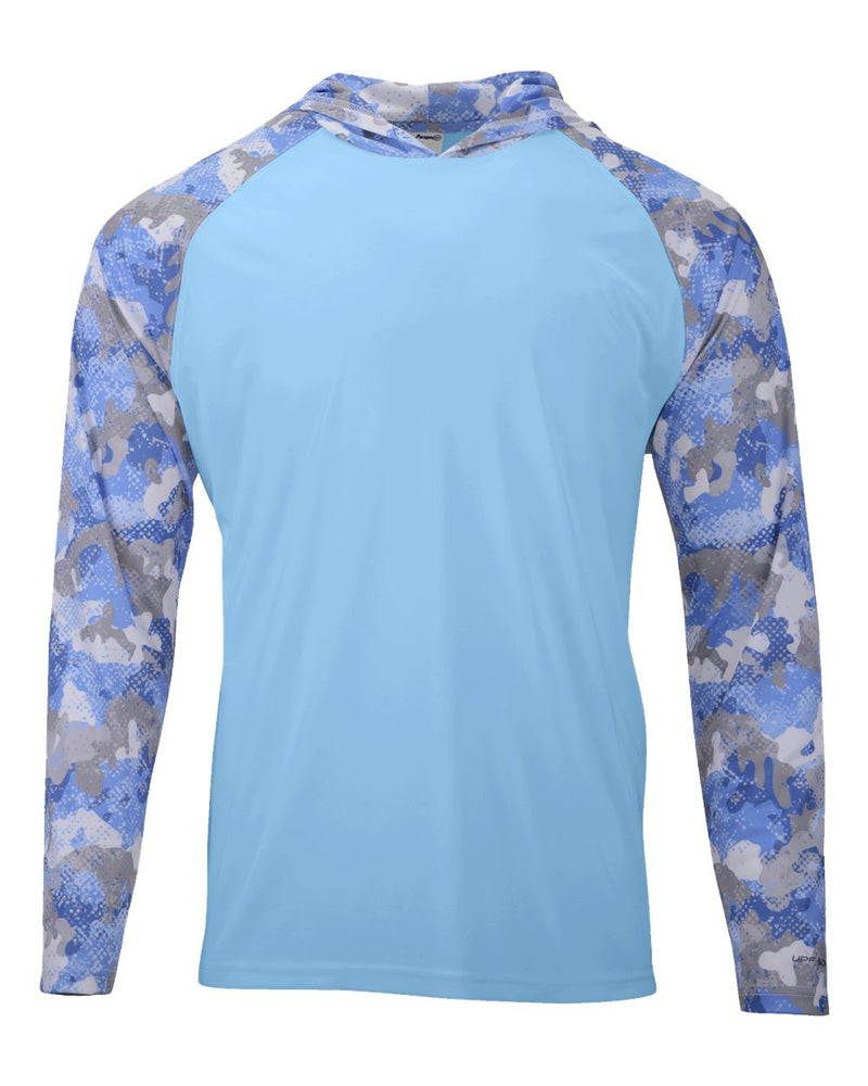 Performance UPF Hoodie With Blue Camo Sleeves & Hood