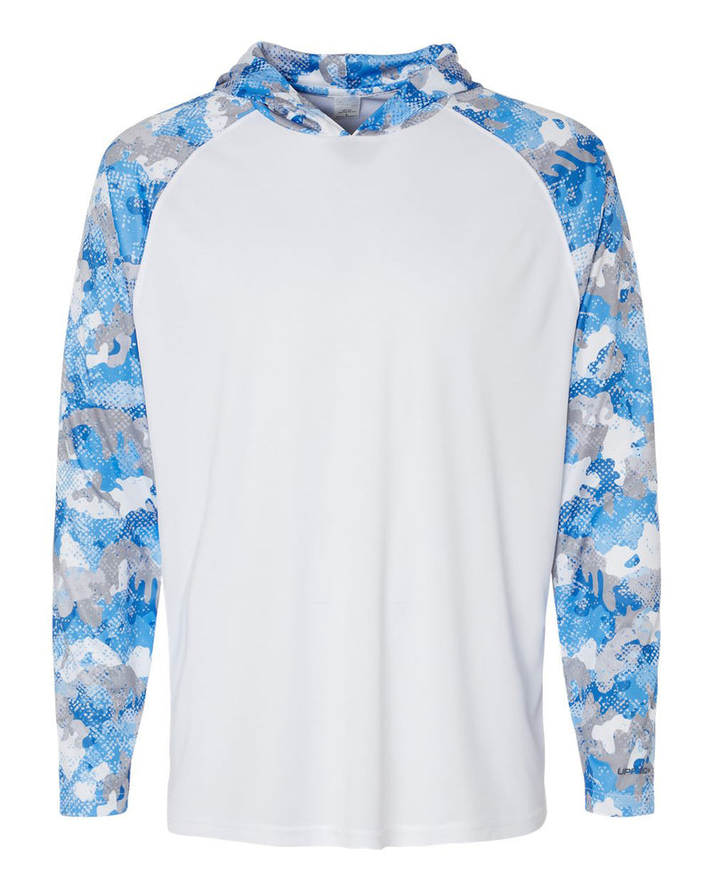 Performance UPF Hoodie With Blue Camo Sleeves & Hood