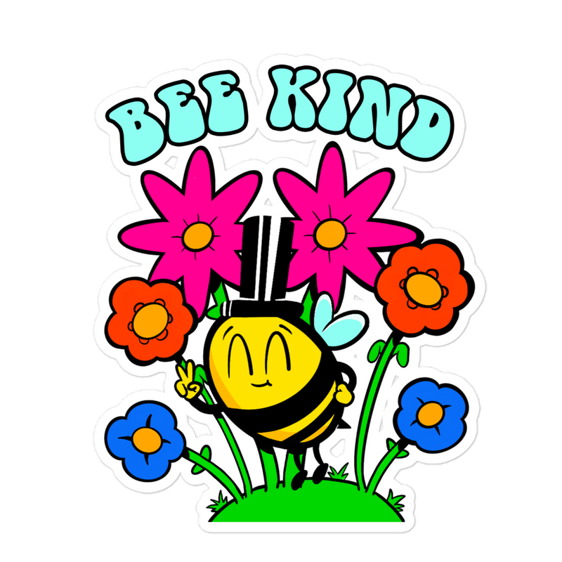 Bee Kind Be Kind Kindness Bubble Free Stickers Hand Drawn Positive Vibes Message Nice Cool Original