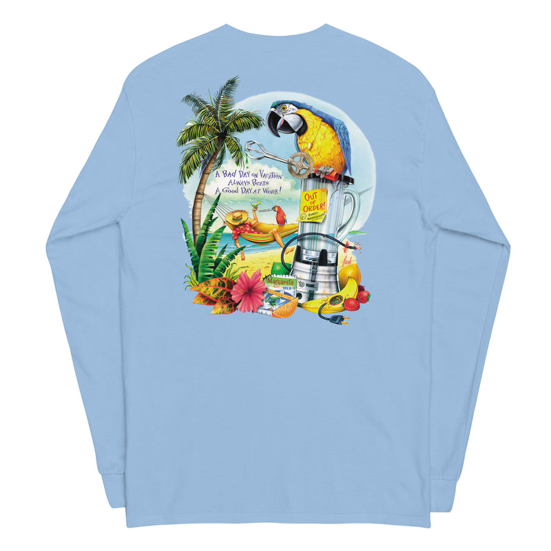 Mens Long Sleeve Broken Blender Parrot Margarita Hammock Beach T-Shirt Jimmy Buffett Tropical Style