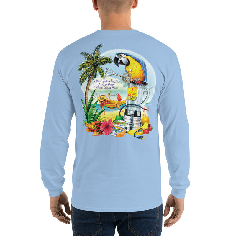 Mens Long Sleeve Broken Blender Parrot Margarita Hammock Beach T-Shirt Jimmy Buffett Tropical Style