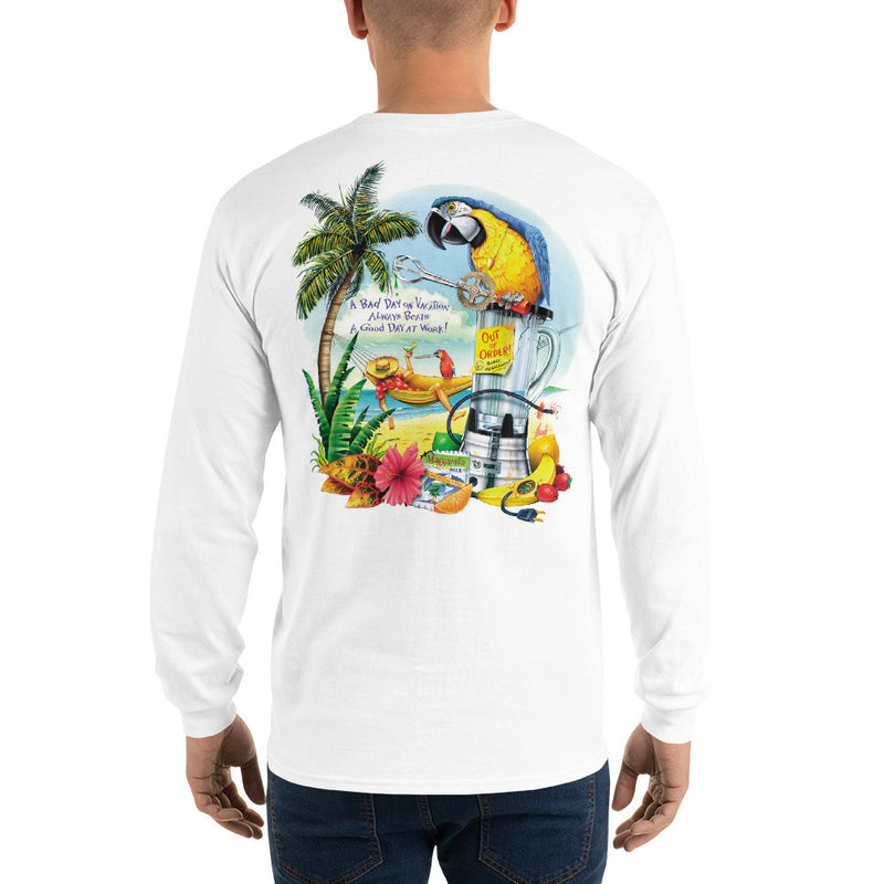 Mens Long Sleeve Broken Blender Parrot Margarita Hammock Beach T-Shirt Jimmy Buffett Tropical Style