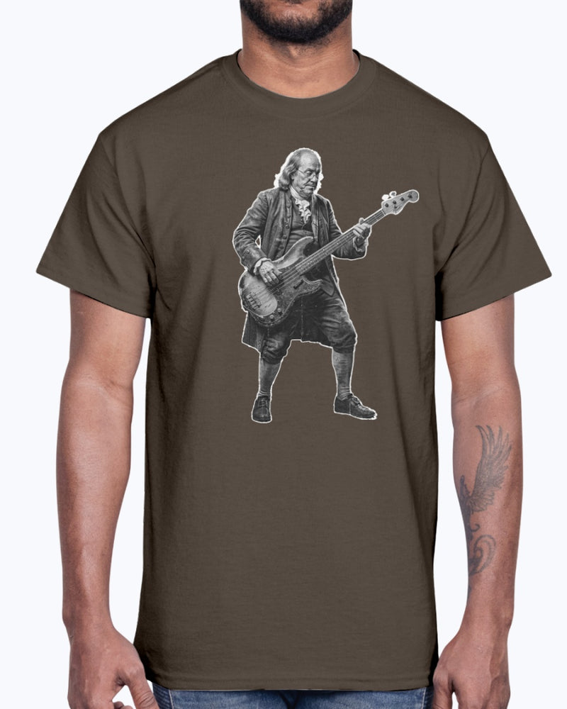Ben Franklin Slappin the Bass Guitar Black & White Tee Shirt
