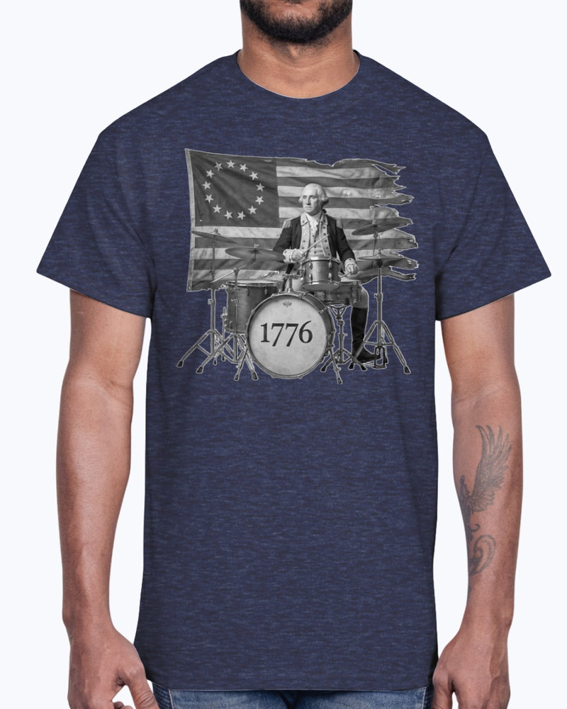 George Washington 1776 Black & White Pounding Skins Drumming T-Shirt