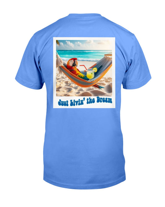 Just Livin the deal beach tee shirts Jimmy Buffett tees parrot parrothead macaw hammock margarita