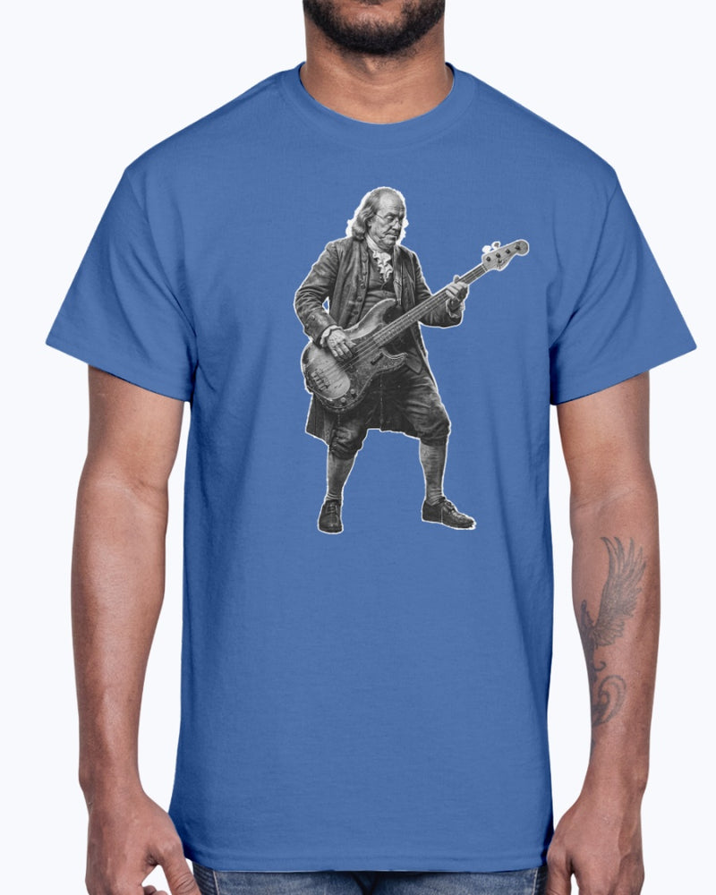 Ben Franklin Slappin the Bass Guitar Black & White Tee Shirt