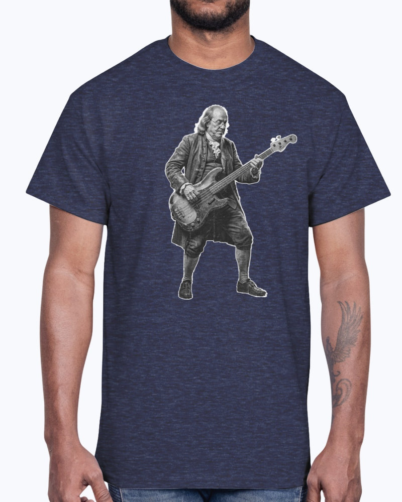 Ben Franklin Slappin the Bass Guitar Black & White Tee Shirt