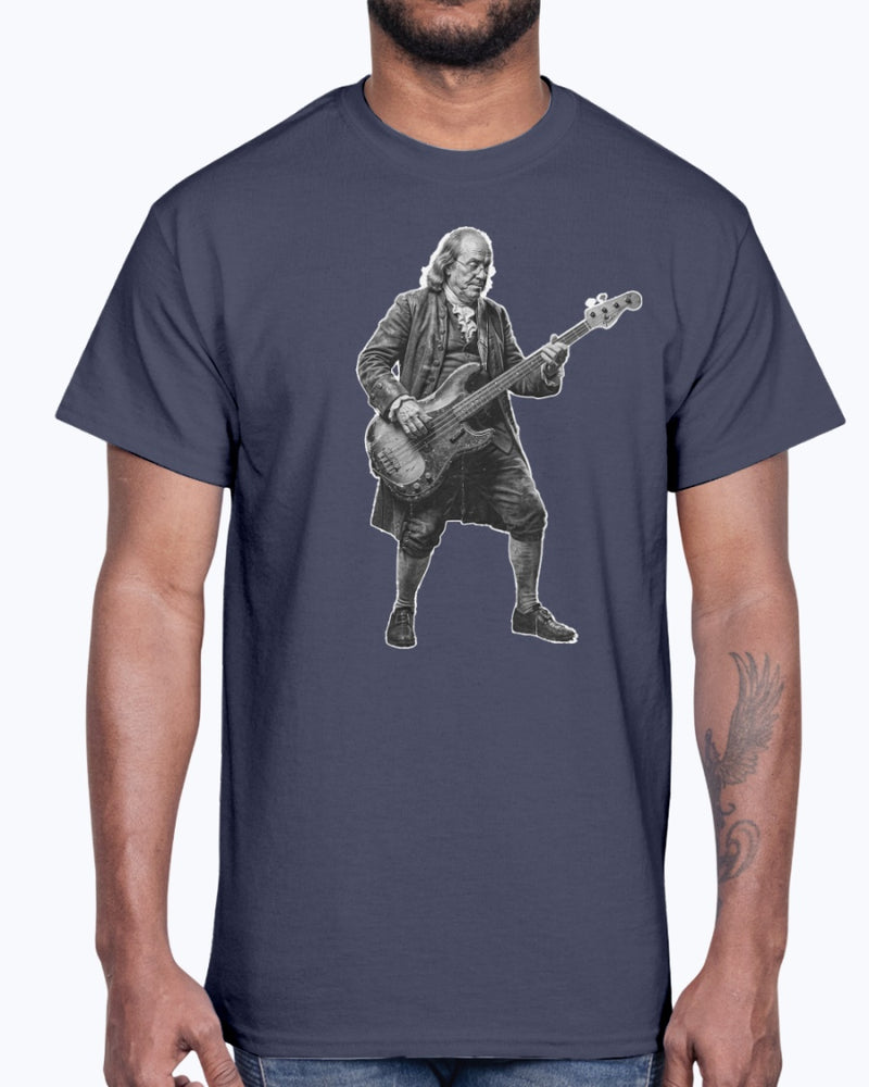 Ben Franklin Slappin the Bass Guitar Black & White Tee Shirt