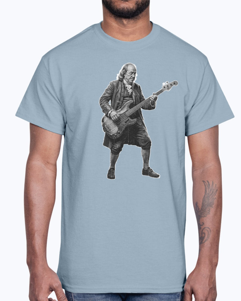 Ben Franklin Slappin the Bass Guitar Black & White Tee Shirt