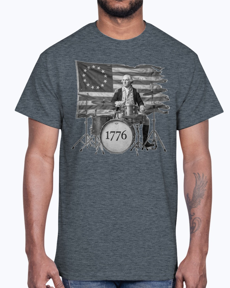 George Washington 1776 Black & White Pounding Skins Drumming T-Shirt