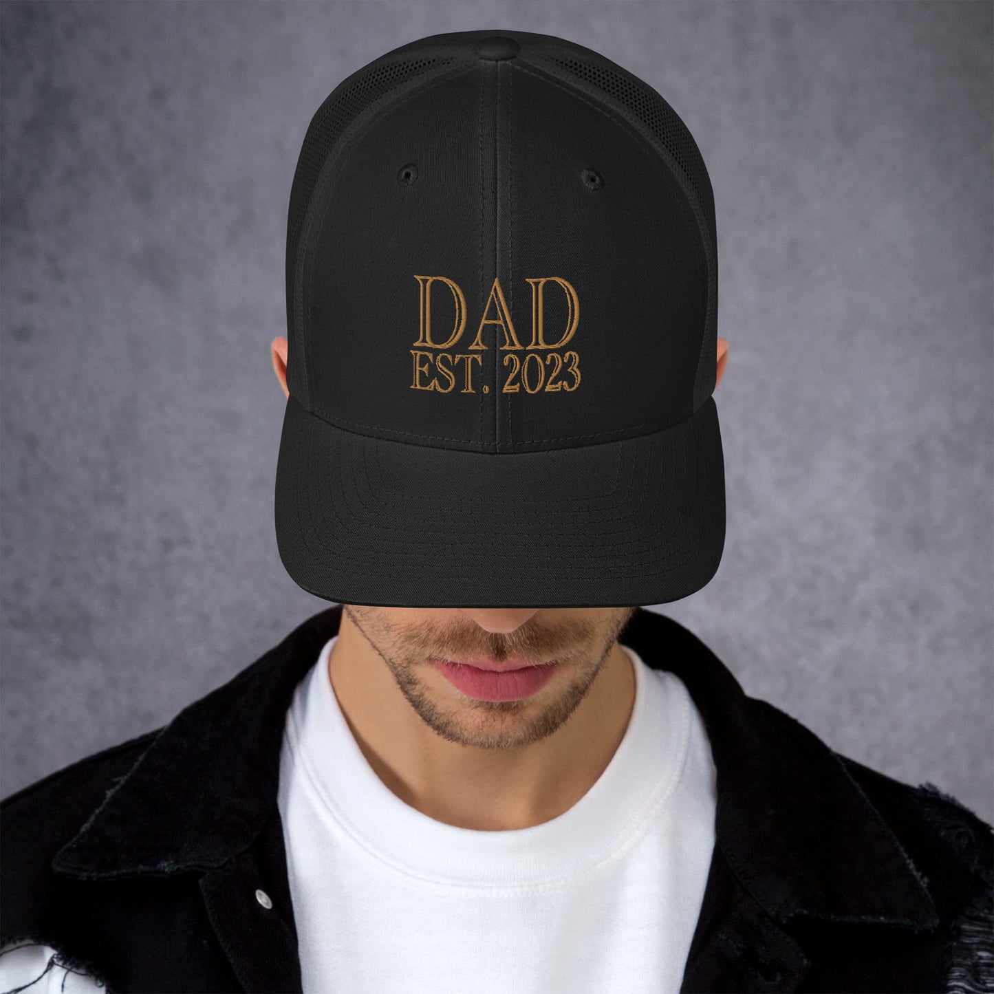 Dad Est 2023 Established Hat Cap Embroidered Gold Mesh Back Adjustable