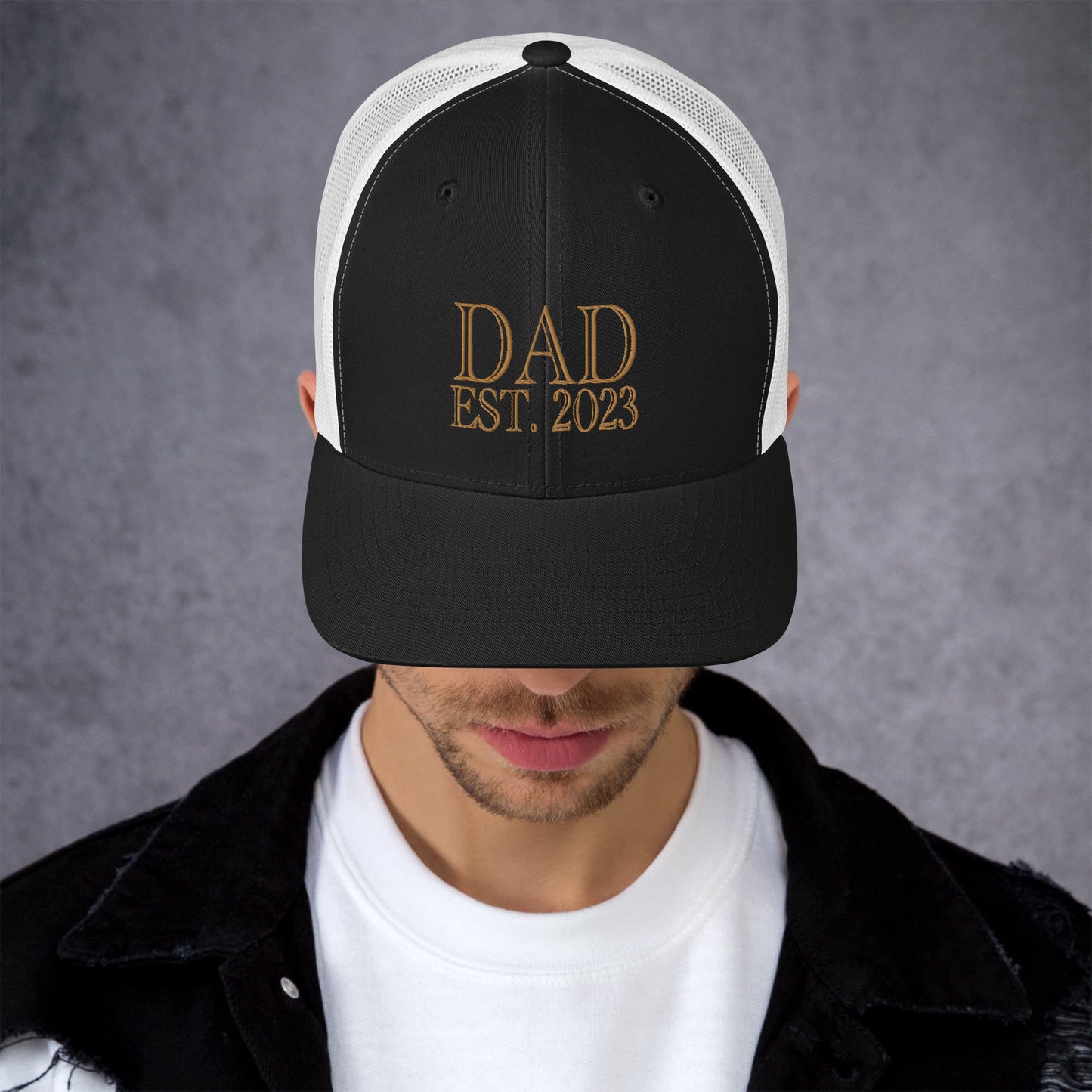 Dad Est 2023 Established Hat Cap Embroidered Gold Mesh Back Adjustable