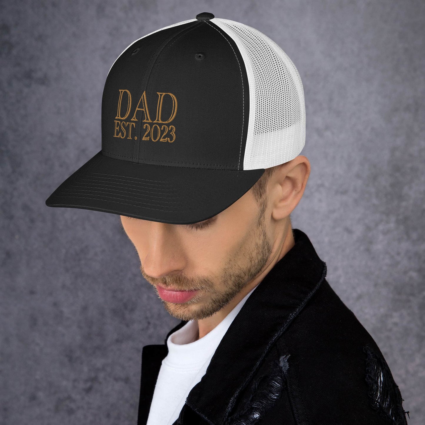 Dad Est 2023 Established Hat Cap Embroidered Gold Mesh Back Adjustable