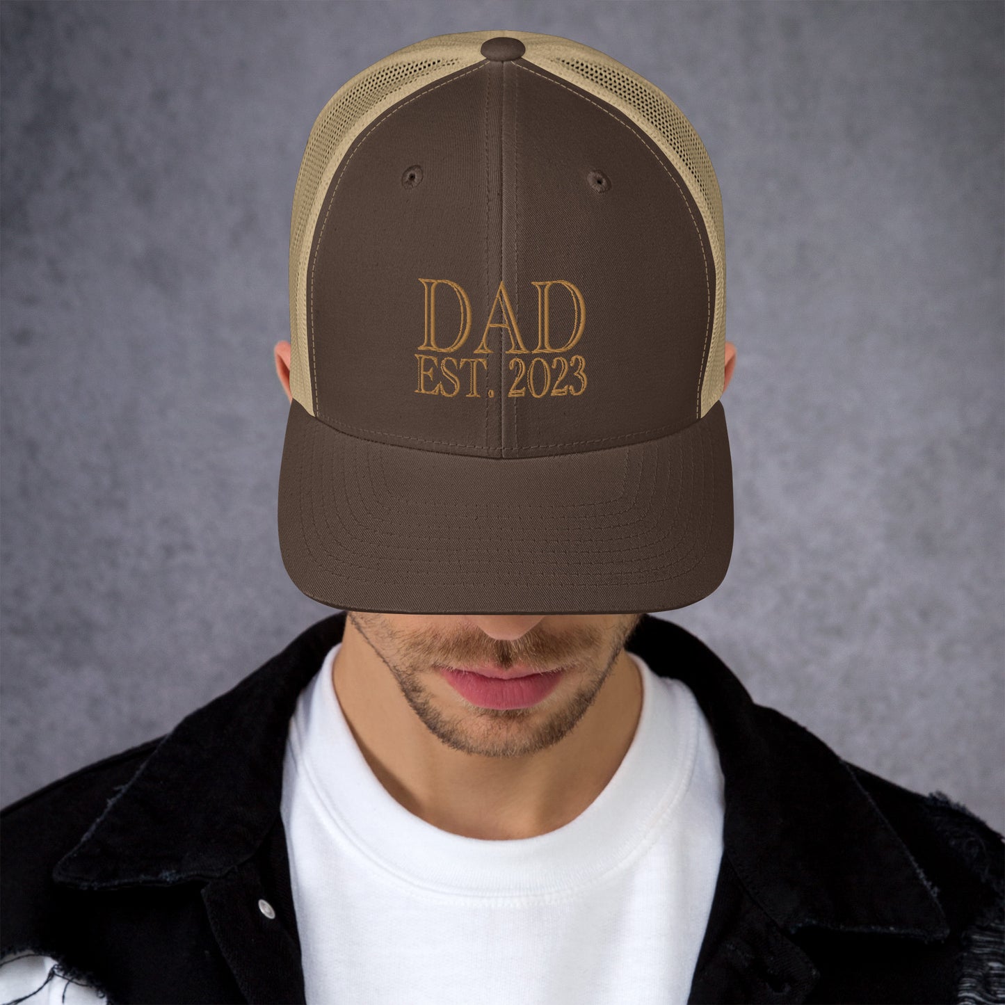 Dad Est 2023 Established Hat Cap Embroidered Gold Mesh Back Adjustable