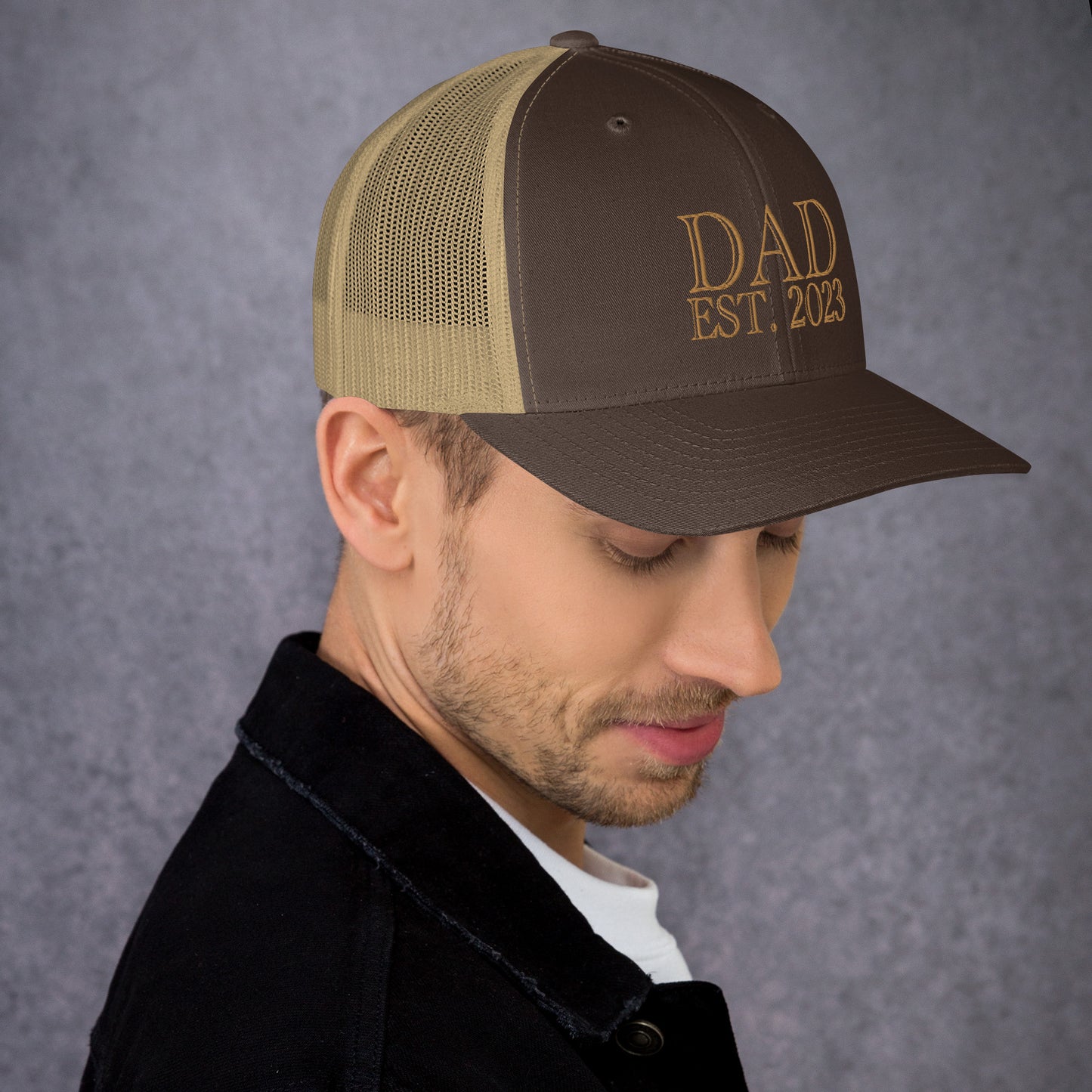 Dad Est 2023 Established Hat Cap Embroidered Gold Mesh Back Adjustable