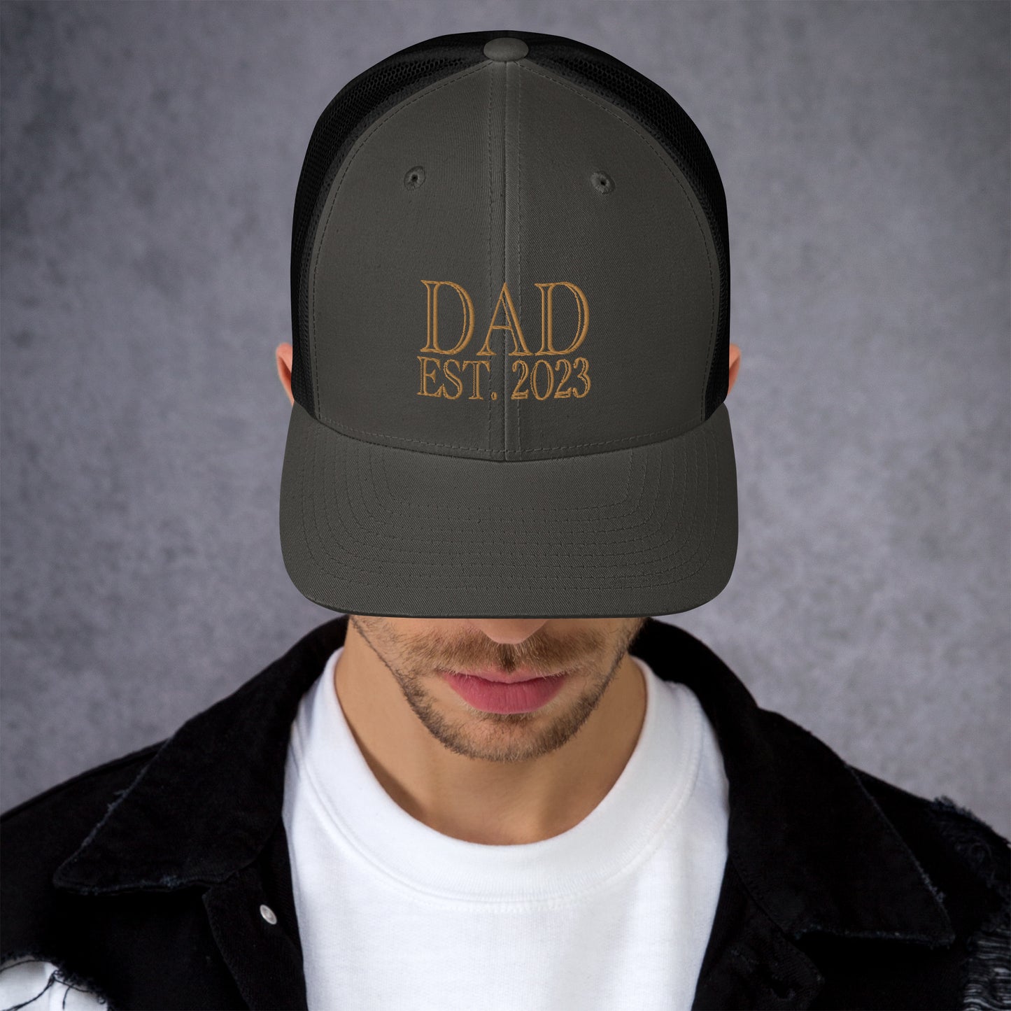 Dad Est 2023 Established Hat Cap Embroidered Gold Mesh Back Adjustable