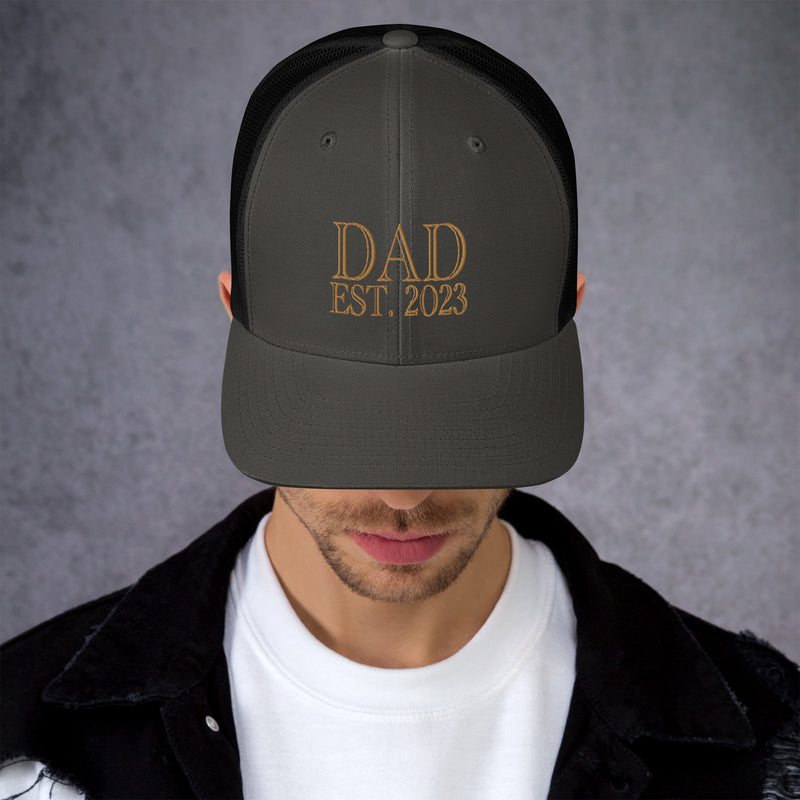 Dad Est 2023 Established Hat Cap Embroidered Gold Mesh Back Adjustable