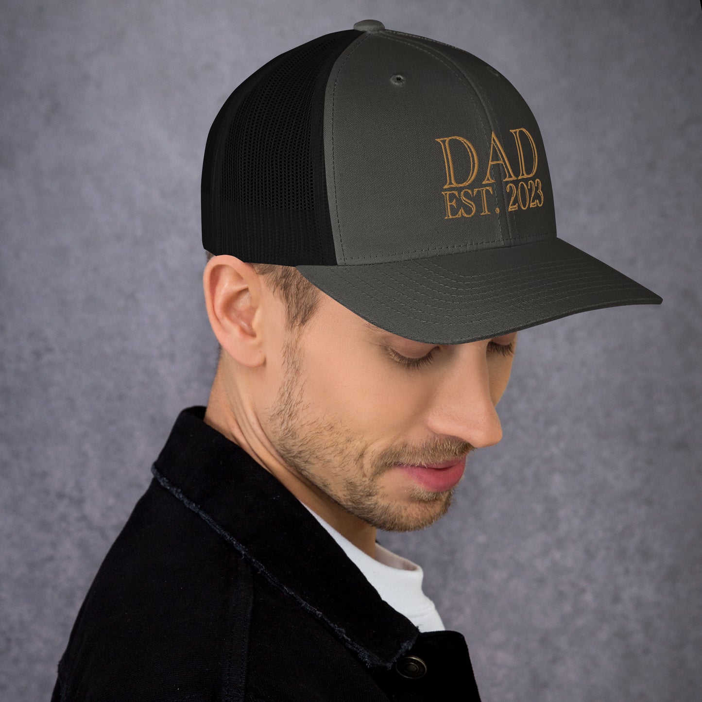 Dad Est 2023 Established Hat Cap Embroidered Gold Mesh Back Adjustable