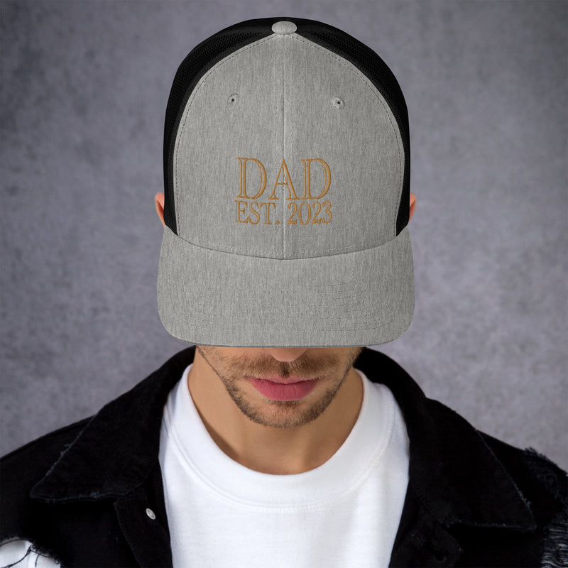 Dad Est 2023 Established Hat Cap Embroidered Gold Mesh Back Adjustable