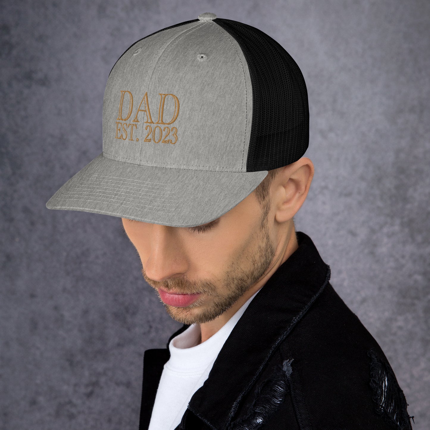 Dad Est 2023 Established Hat Cap Embroidered Gold Mesh Back Adjustable