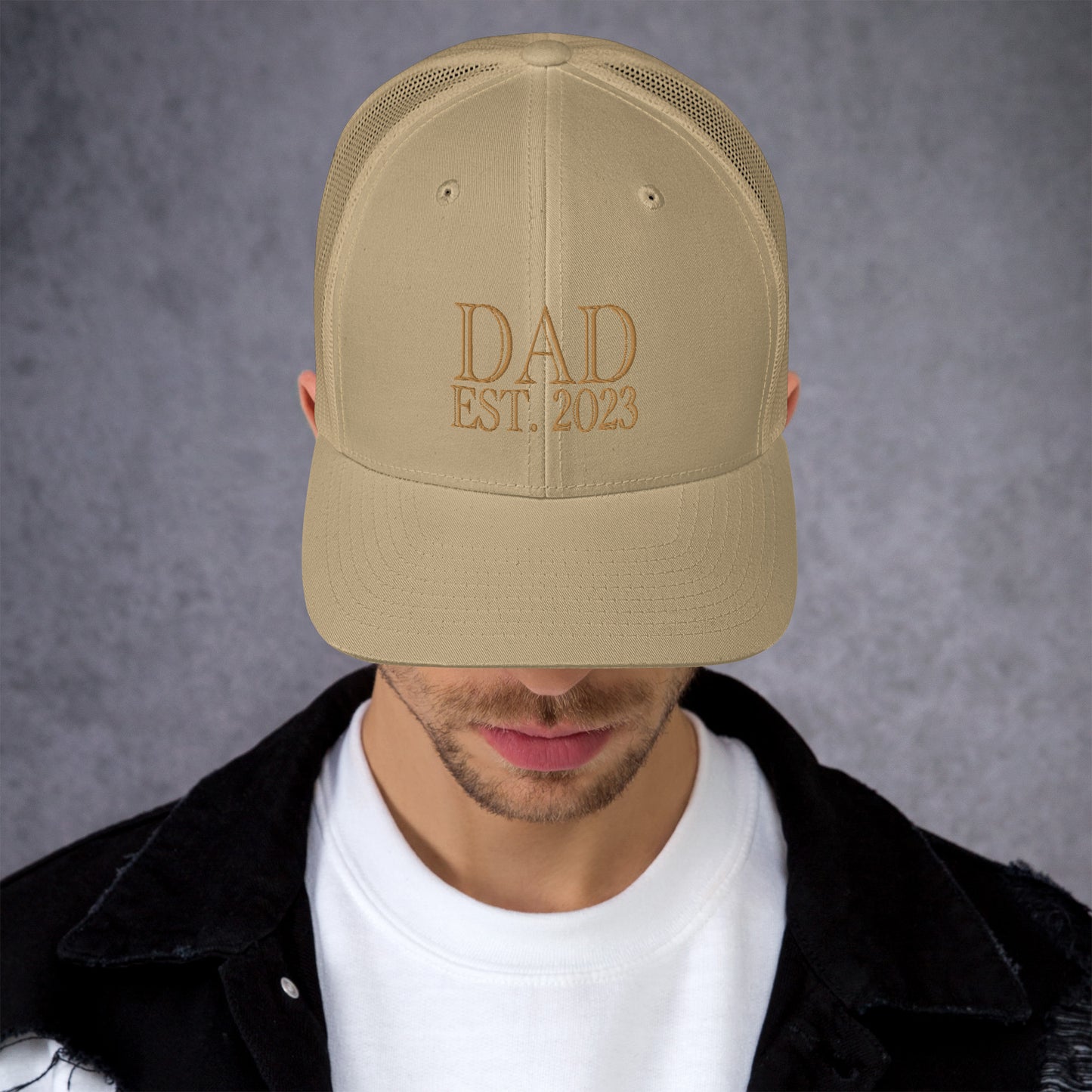 Dad Est 2023 Established Hat Cap Embroidered Gold Mesh Back Adjustable