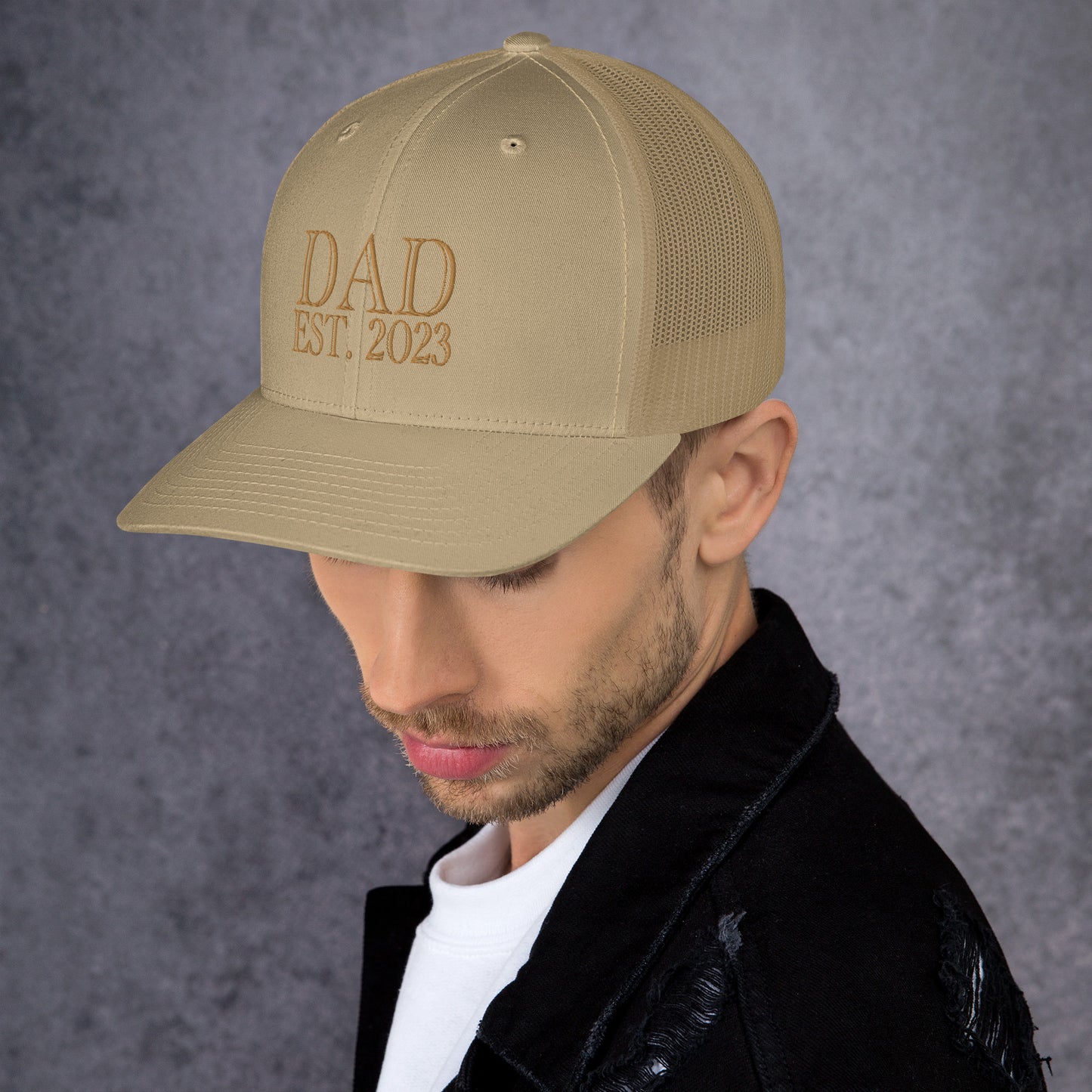 Dad Est 2023 Established Hat Cap Embroidered Gold Mesh Back Adjustable